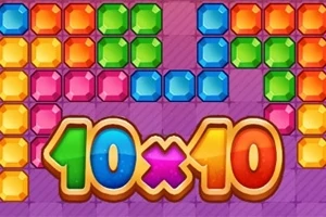 Renkli parlak taşlarla dolu bir zemin üzerinde 10x10 yazısı
