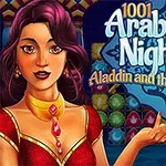 Kadın karakterin yanında 1001 Arabian Nights 2: Aladdin and the Magic Lamp yazısı ve renkli arka plan