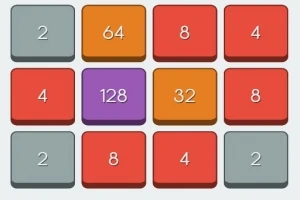 Renkli kareler içinde 2, 4, 8, 32, 64 ve 128 sayıları bulunan 4x4 ızgara
