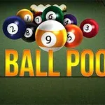 Bilardo masası üzerinde sayılarla işaretlenmiş toplar ve büyük sarı harflerle 9 Ball Pool yazısı