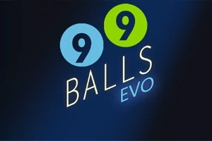 Mavi ve yeşil daireler içinde 99 Balls EVO yazısı bulunan koyu arka planlı bir görsel