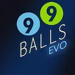 Mavi ve yeşil daireler içinde 99 Balls EVO yazısı bulunan koyu arka planlı bir görsel