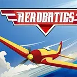 Sarı ve kırmızı renkli bir uçak, bulutlu gökyüzünde mavi bir arka planda uçuyor, üstte Aerobatics yazısı bulunuyor