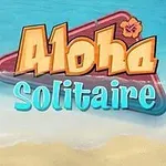 Kumsal üzerinde oyun kartları ve üzerinde çiçek deseni olan Aloha Solitaire yazısı