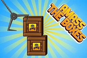 Vinçle taşınan kafatası ve kemik simgeli kutuların yanında Amass the Boxes metni