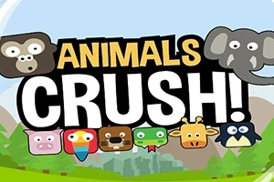 Farklı hayvan karakterlerinin sevimli çizimleri ve büyük harflerle ANIMALS CRUSH!