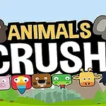 Farklı hayvan karakterlerinin sevimli çizimleri ve büyük harflerle ANIMALS CRUSH!