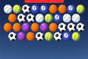 Farklı spor topları ve rakamların yer aldığı renkli nesnelerden oluşan bir dizilim