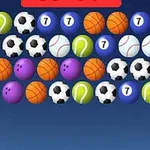 Farklı spor topları ve rakamların yer aldığı renkli nesnelerden oluşan bir dizilim