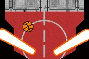 Kırmızı zemin üzerinde bir basketbol topu ve iki beyaz ışıklı çubuk