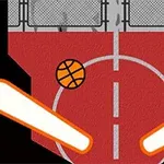 Kırmızı zemin üzerinde bir basketbol topu ve iki beyaz ışıklı çubuk