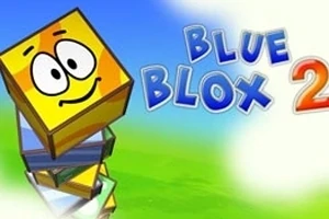Gülen yüz ifadesine sahip sarı bir blok ve Blue Blox 2 yazısı