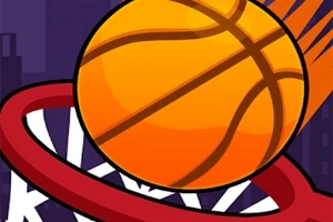 Turuncu bir basketbol topu, kırmızı bir potanın içinden geçiyor