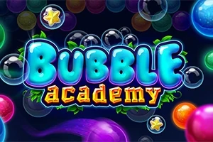 Renkli kabarcıklarla çevrili büyük yazıyla Bubble Academy yazısı