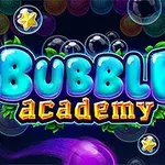 Renkli kabarcıklarla çevrili büyük yazıyla Bubble Academy yazısı