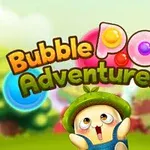 Sevimli bir karakterin büyük renkli baloncuklarla dolu neşeli bir arka plan önünde yer aldığı ve üzerinde Bubble Pop Adventures yazılı bir yazı bulunan resim