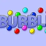 Mor bir arka plan üzerinde renkli toplar ve büyük harflerle BUBBLES yazısı