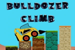 Sarı bir buldozer, arka arkaya dizili farklı renk ve desenlerdeki platformların üzerinde tırmanıyor; üstte Bulldozer Climb yazısı bulunuyor