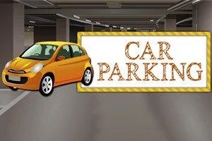 Kapalı bir otoparkta, sağda Car Parking yazılı tabela ve solda sarı bir araba