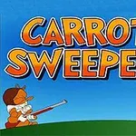 Bir tavşan elinde havuç tutarken arka planda büyük turuncu harflerle Carrot Sweeper yazısı, bir adam tüfek doğrultmuş halde