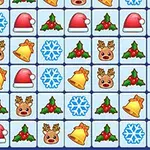 Noel temalı simgelerle dolu bir ızgara; kar taneleri, geyik yüzleri, çanlar, yapraklar ve Noel şapkaları