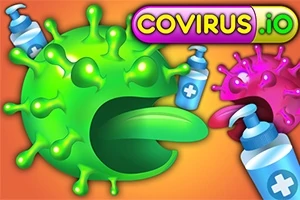 Yeşil ve pembe virüs şeklindeki karakterler, ağızları açık şekilde el dezenfektanına doğru hareket ediyor