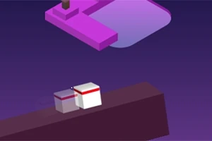 Mor bir arka planda, iki beyaz kutu ve pembe platform