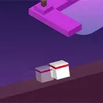 Mor bir arka planda, iki beyaz kutu ve pembe platform