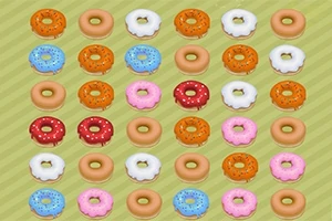 Farklı renklerde ve desenlerde dairesel donutların ızgara düzeninde sıralandığı bir görüntü