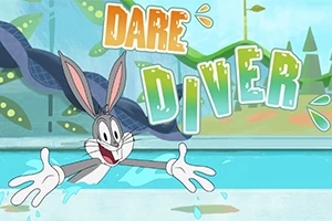 Tavşan karakteri, mavi bir suyun içinden çıkarken, arka planda Dare Diver yazısı görülüyor