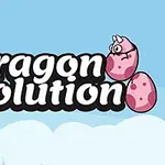 Mavi bir arka planda, üzerine pembe ejderha karakterleri ve yumurtaların yerleştirildiği Dragon Evolution metni