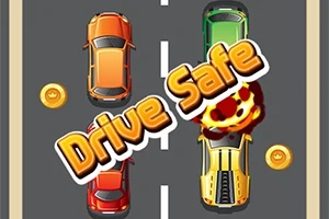 Turuncu ve yeşil arabalarla dolu bir otoyolda patlama anı, üzerinde Drive Safe yazısı
