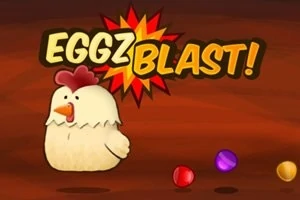 Bir tavuk, patlayan bir efektin yanında EGGZ BLAST!