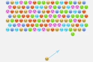 Çeşitli duygular ifade eden renkli emoji yüzlerinden oluşan bir sıralama ve altında bir ok ile gösterilen tek bir emoji yüzü