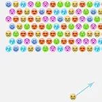 Çeşitli duygular ifade eden renkli emoji yüzlerinden oluşan bir sıralama ve altında bir ok ile gösterilen tek bir emoji yüzü