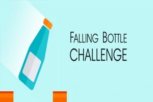 Mavi bir zeminde, turuncu kapaklı mavi bir şişe ve yanında Falling Bottle Challenge yazısı