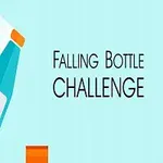 Mavi bir zeminde, turuncu kapaklı mavi bir şişe ve yanında Falling Bottle Challenge yazısı