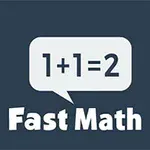 Koyu zemin üzerinde, içinde 1+1=2 yazan konuşma balonu ve altında Fast Math metni
