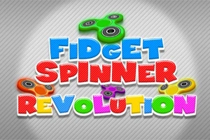 Renkli fidget spinner görselleri ve büyük renkli harflerle yazılmış Fidget Spinner Revolution yazısı