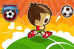 Kırmızı ve yeşil giysili karikatür bir futbolcu, topa doğru koşarken renkli bir arka plana sahip