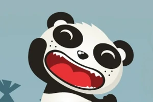 Sevimli ve neşeli bir panda karakteri, geniş bir ağızla gülümseyerek el sallıyor