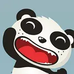 Sevimli ve neşeli bir panda karakteri, geniş bir ağızla gülümseyerek el sallıyor