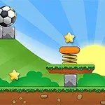 Yeşil tepelik ve güneş fonunda, zemin üzerine yerleştirilmiş bir futbol kalesi, futbol topu, bomba, yıldızlar ve yay platformu