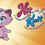 Pembe bir kedi ve yün topu ile Hit or Knit yazısı