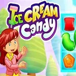 Kırmızı saçlı bir kız çocuğu, renkli şekerlerin yer aldığı bir ızgara ve Ice Cream Candy yazısı