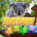 Yapboz şeklinde parçalar arasında bir koala ve üzerinde Jigsaw Jam Animal yazısı