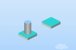 Gökyüzü arka planı üzerinde, üstünde silindirik bir sütun bulunan kare bir platformun yanı sıra yalnız bir kare platform yer alıyor