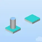 Gökyüzü arka planı üzerinde, üstünde silindirik bir sütun bulunan kare bir platformun yanı sıra yalnız bir kare platform yer alıyor
