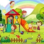 Çocukların oyun parkında kaydırakla oynadığı, neşeli bir açık hava sahnesi