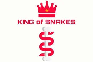 Kırmızı bir taç, KING of SNAKES yazısı ve altında yılan şeklinde kırmızı bir desen